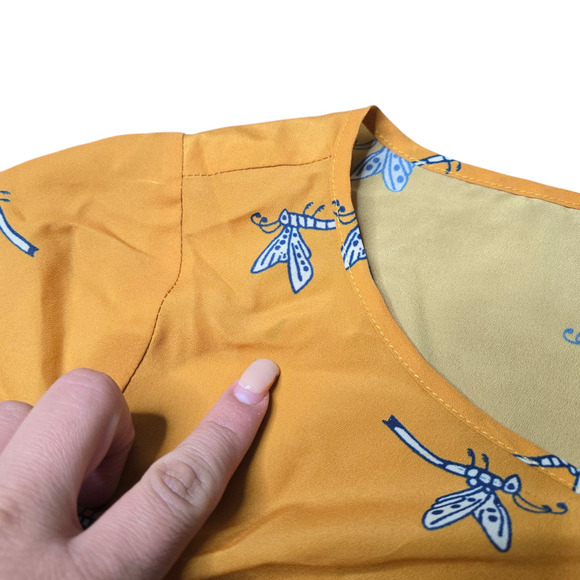 Modcloth Yellow Dragonfly Print Blouse Size: M - Picture 2 of 4